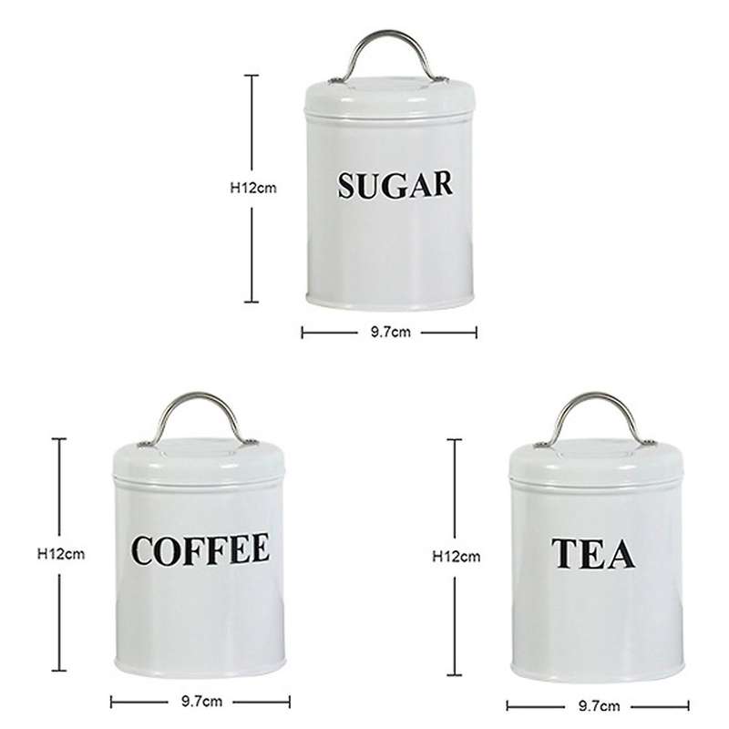 3 Pieces Galvanized Iron Seasoning Canister Food Container Jar Kitchen Storage Box Condiment Pot Org