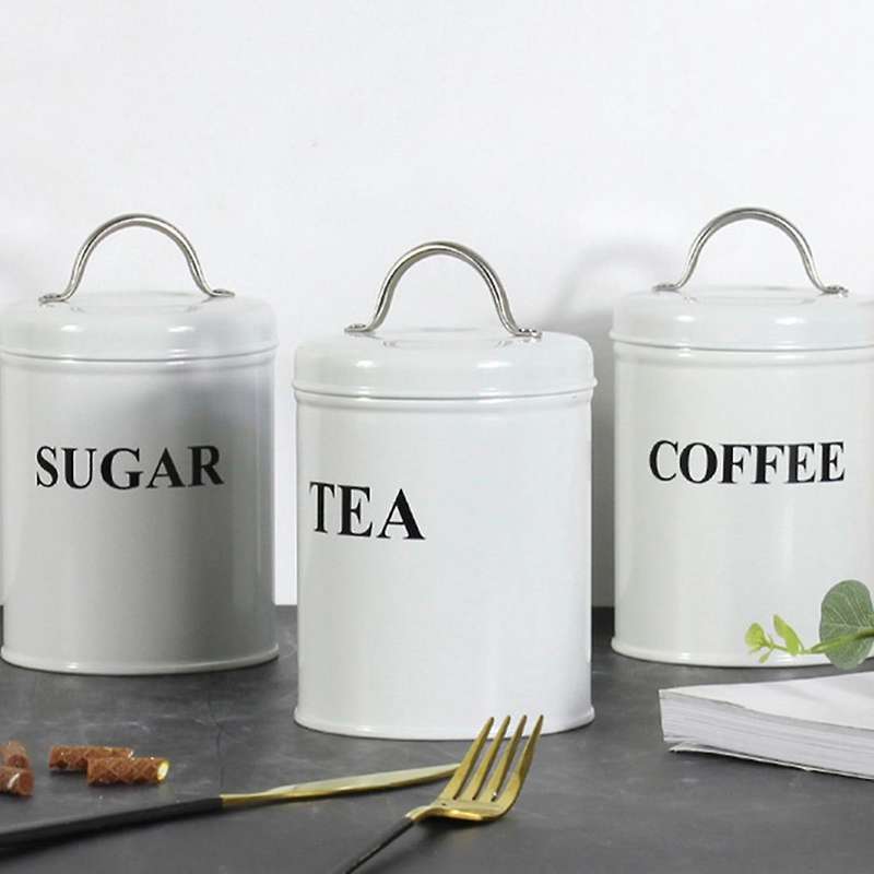 3 Pieces Galvanized Iron Seasoning Canister Food Container Jar Kitchen Storage Box Condiment Pot Org