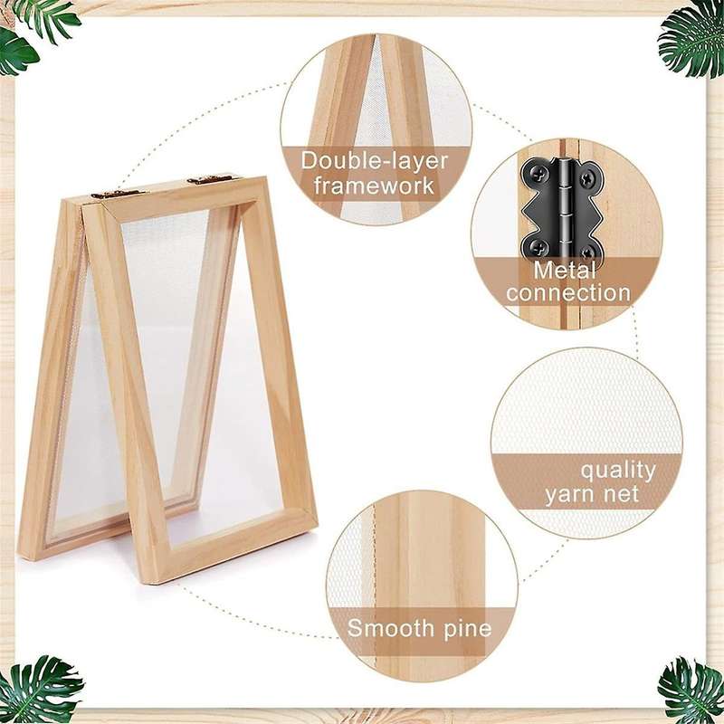 3 Pieces Paper Making Wooden Paper Making Mould Papermaking Screen Kit 3 Size Frame for DIY (A7, A6,