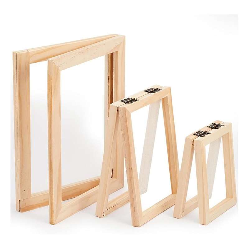 3 Pieces Paper Making Wooden Paper Making Mould Papermaking Screen Kit 3 Size Frame for DIY (A7, A6,