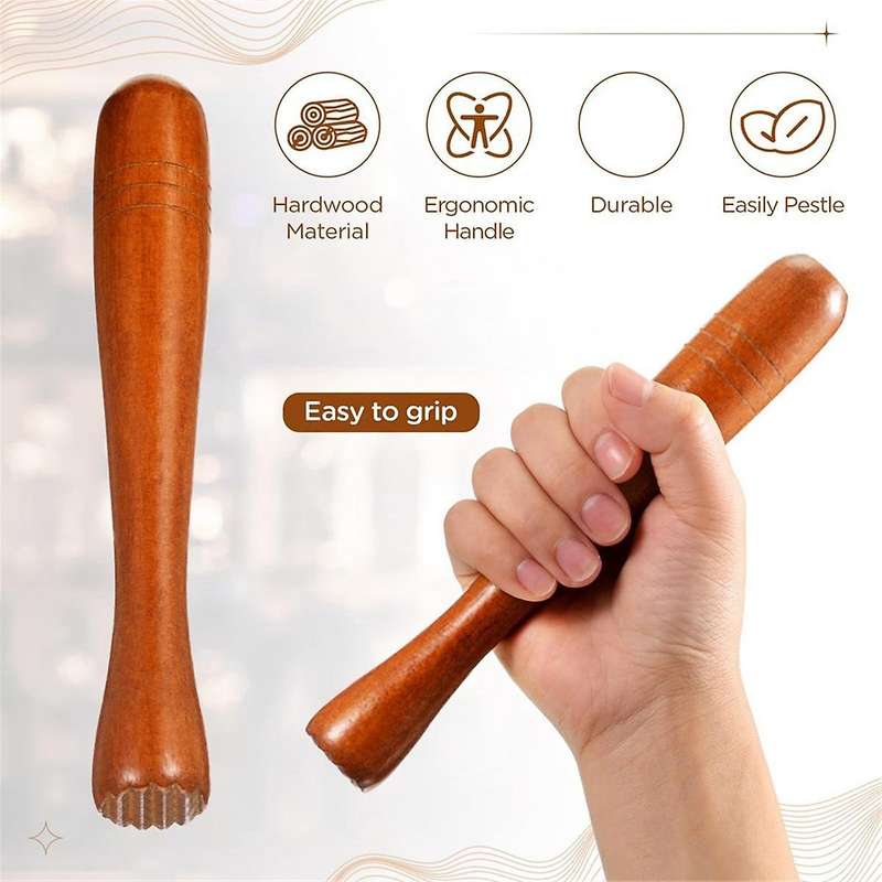 3 Pieces Wooden Muddler for Cocktails, Cocktail Muddler 7.7Inch Long Mojito Muddler Bar Wood Ice Cru