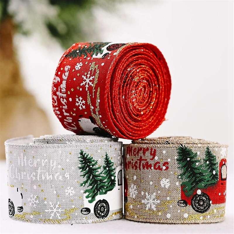 3 Rolls Christmas Ribbons Decorative Ribbons for DIY Craft Bows 5cmx5M