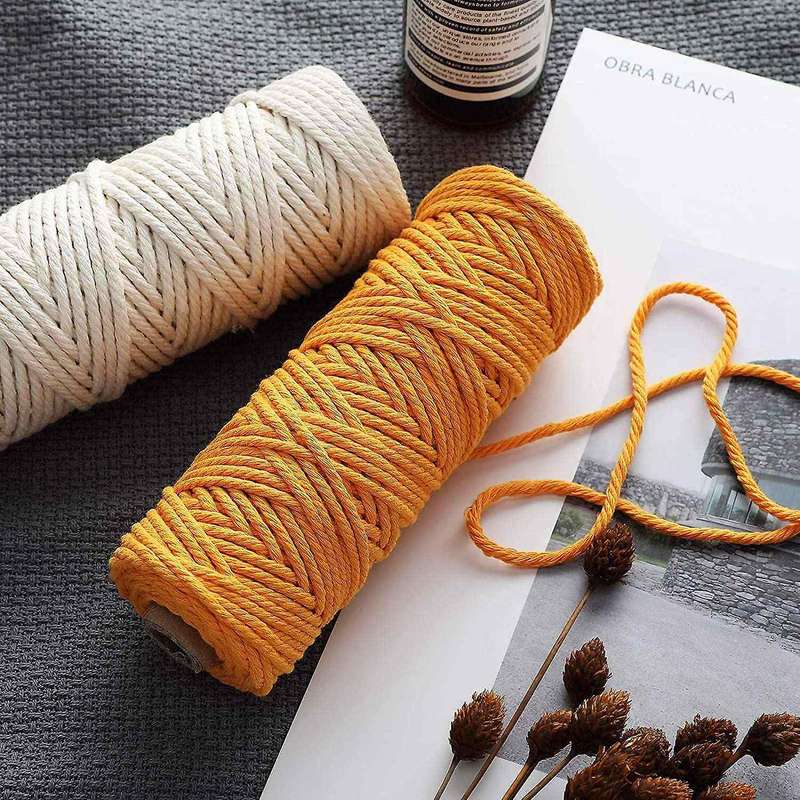 3 Rolls Macrame Cotton Cord,Twine Macrame Rope with Stick Wooden Beads Wood Rings for Wall Hanging C