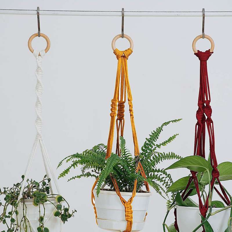 3 Rolls Macrame Cotton Cord,Twine Macrame Rope with Stick Wooden Beads Wood Rings for Wall Hanging C