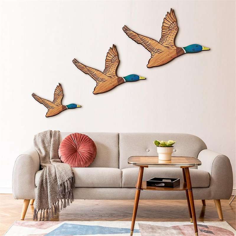3 Size Mallard Duck Wall Art Wooden Ducks Wall Decor Rustic Flying Birds Wall Decor Carved Wood Wall