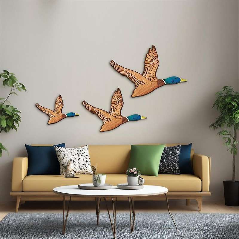 3 Size Mallard Duck Wall Art Wooden Ducks Wall Decor Rustic Flying Birds Wall Decor Carved Wood Wall