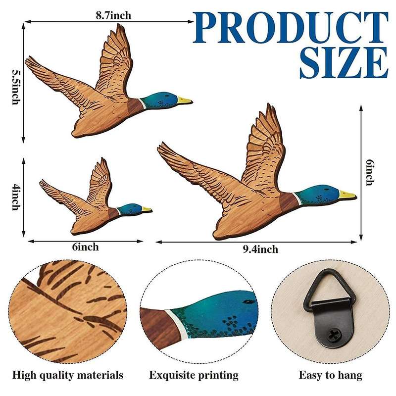 3 Size Mallard Duck Wall Art Wooden Ducks Wall Decor Rustic Flying Birds Wall Decor Carved Wood Wall