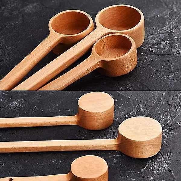 3 Sizes Wooden Tea Spoon Long Handle Coffee Scoop Measure Spoon,for Ground Beans Tea Salt Seasoning