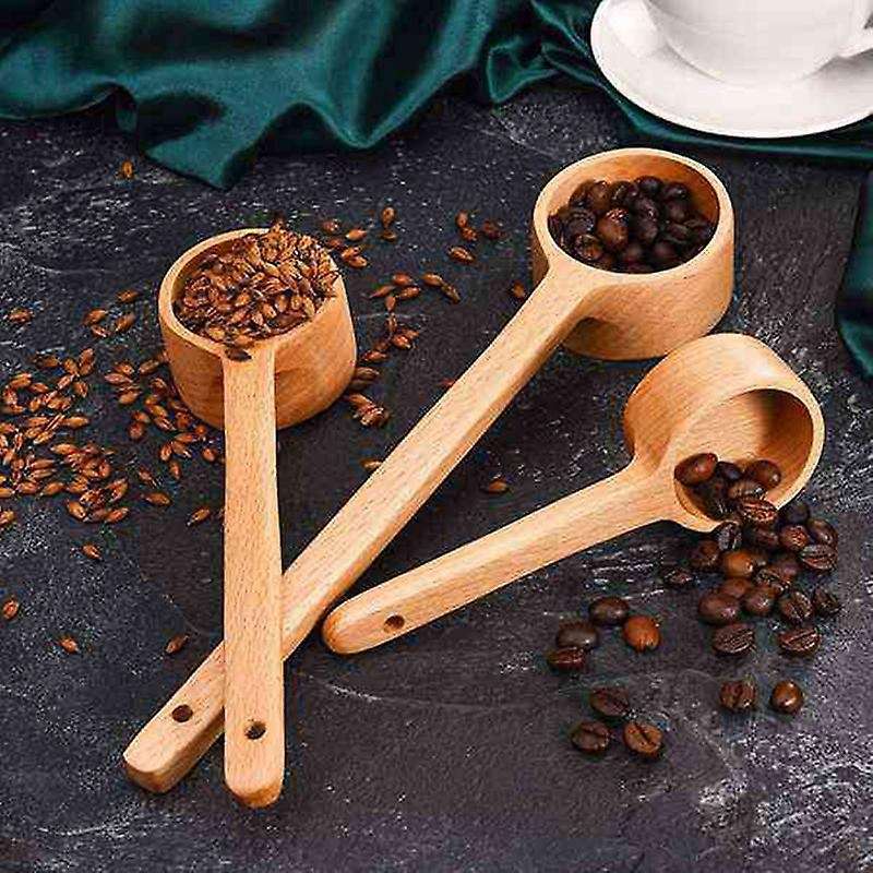 3 Sizes Wooden Tea Spoon Long Handle Coffee Scoop Measure Spoon,for Ground Beans Tea Salt Seasoning