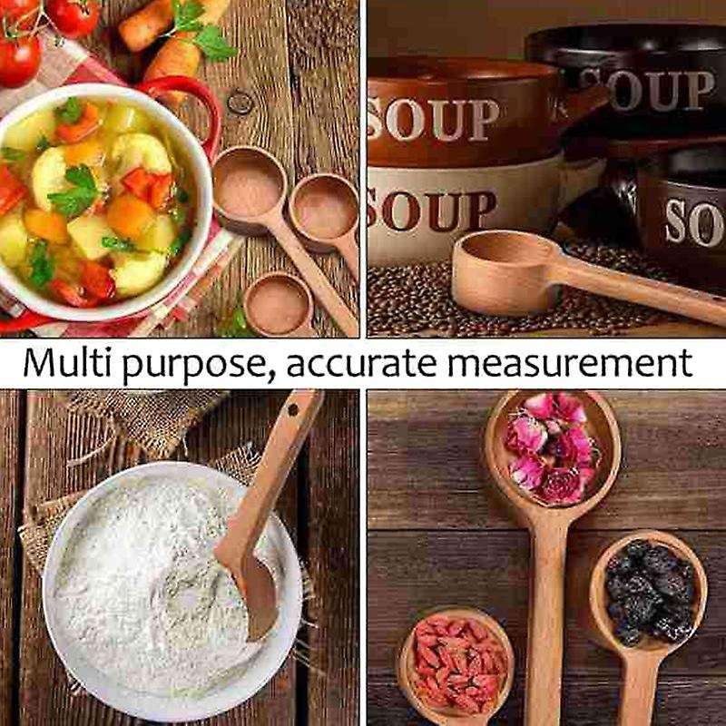 3 Sizes Wooden Tea Spoon Long Handle Coffee Scoop Measure Spoon,for Ground Beans Tea Salt Seasoning