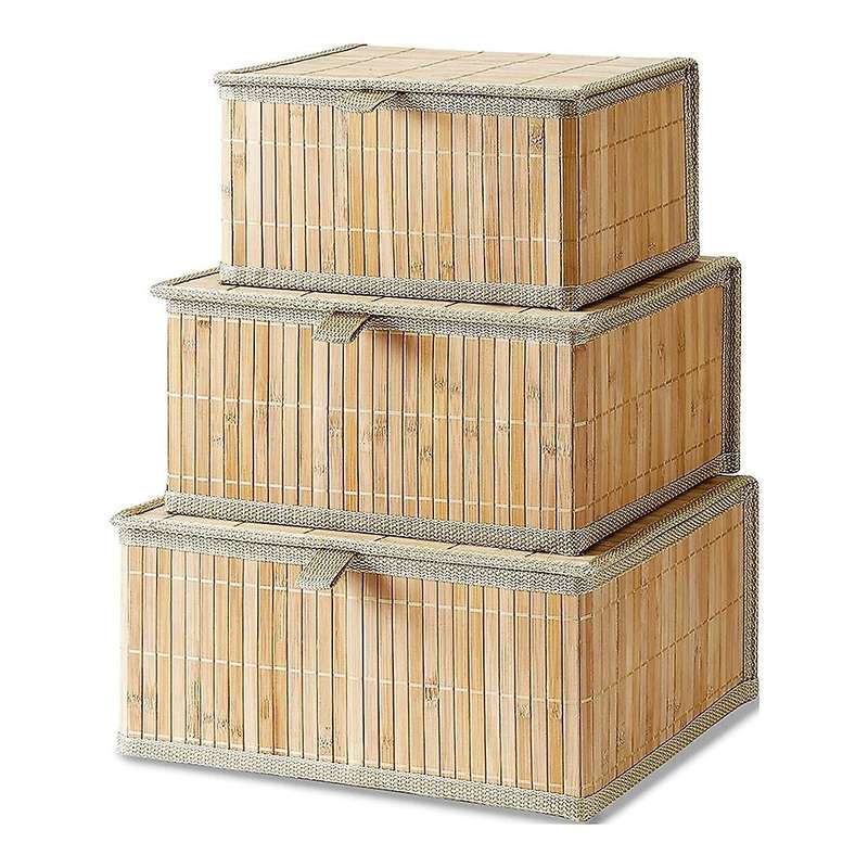 3 Storage Baskets with Lids-Bamboo Decorative Storage Boxes for Organization-Wicker Lid Basket with