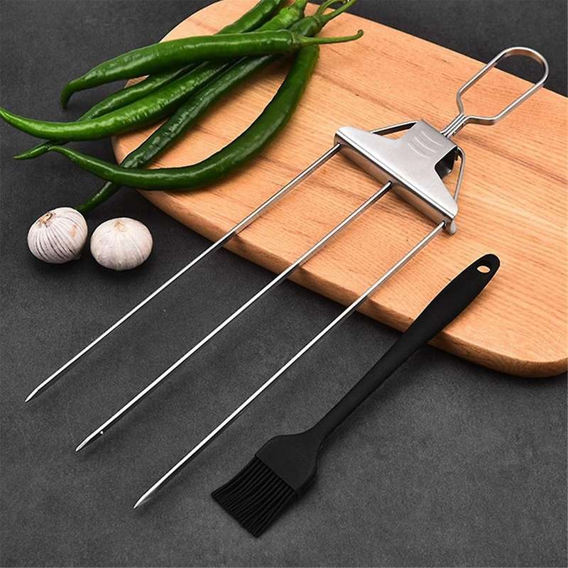 3 Way Grill Skewers - Grill , Three- BBQ Fork Skewers Kit Kabob Skewers Outdoor for Grilling Meat