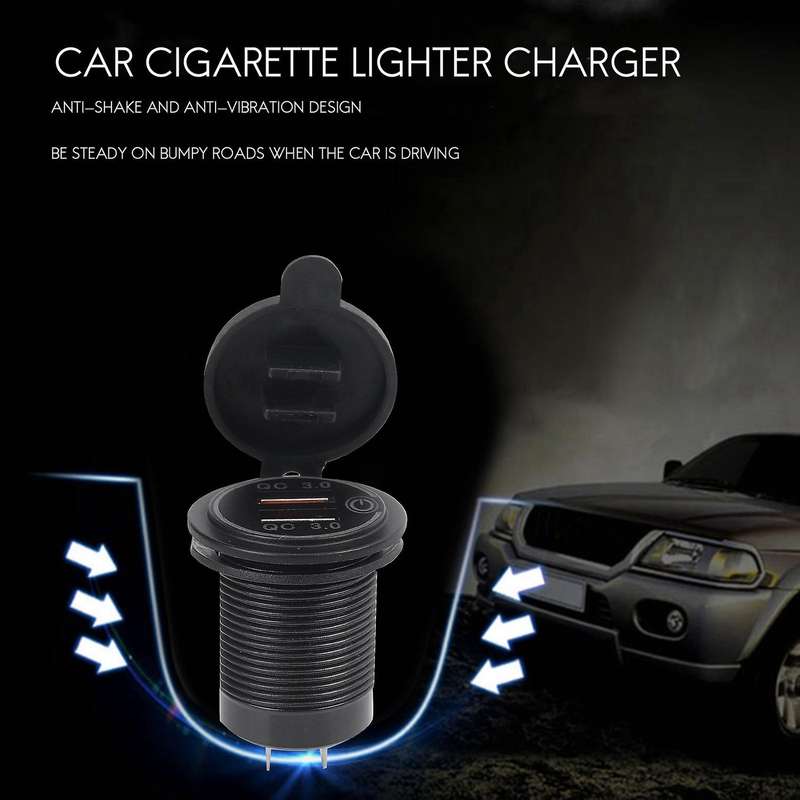 3.0 Dual USB Car Charger 12V 36W USB Fast Charger with Switch Green
