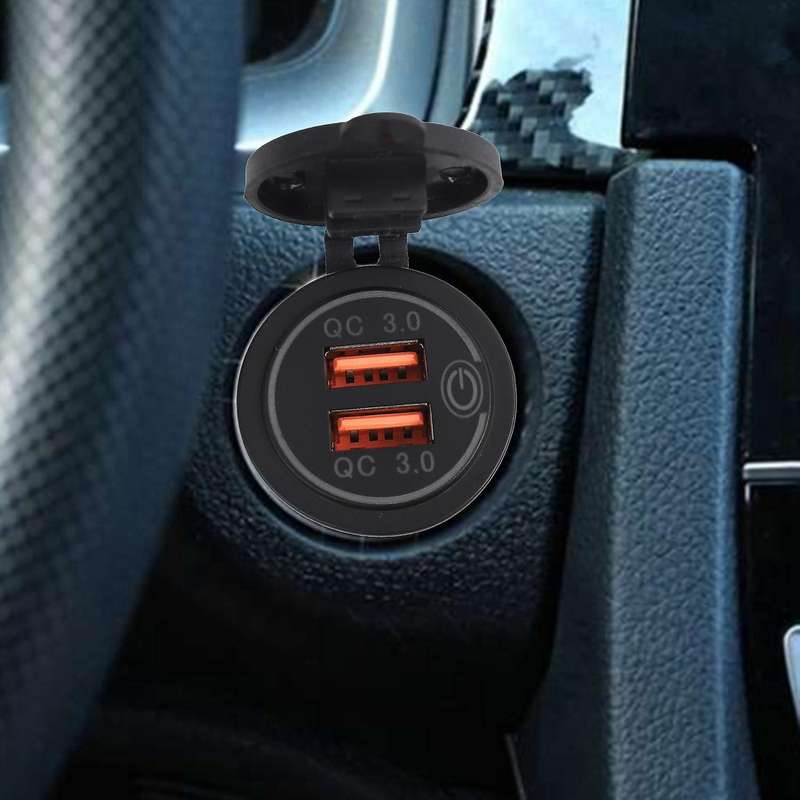 3.0 Dual USB Car Charger 12V 36W USB Fast Charger with Switch Green