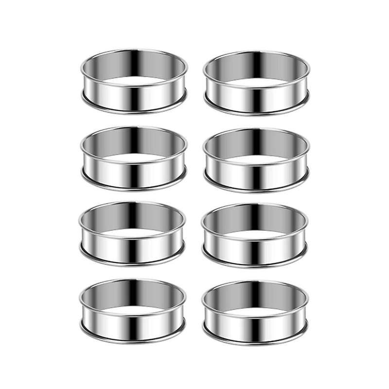 3.15 Inch Muffin Rings Crumpet Rings, 8Pcs Stainless Steel Muffin Rings Molds Double Rolled Tart Ri