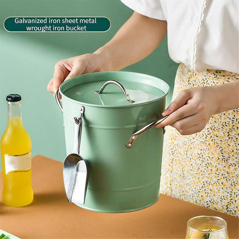 3.4L Retro Ice Bucket with Lid Ice Tongs Double Layer Cold Insulation Wine Beer Cooler Champagne Ic