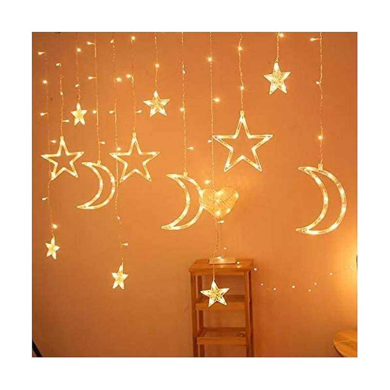 3.5m Decorative Starry String Curtain Ramadan Lights Moons and Stars Led Night Light for Ramadan Pa