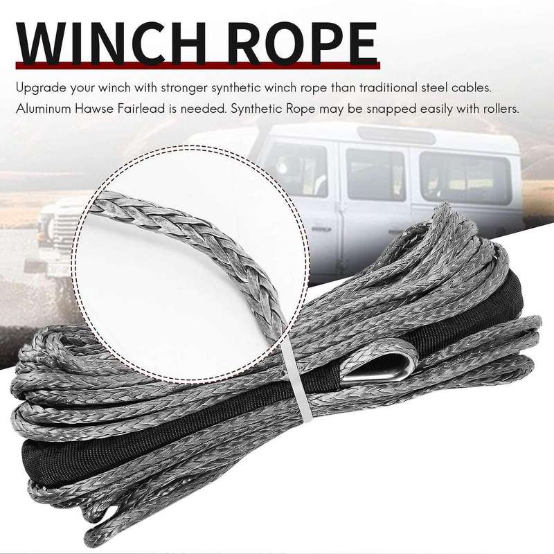 3/16 inch x 50 inch 7700LBs Synthetic Winch Line Cable Rope with Protecing Sleeve for ATV UTV (Grey