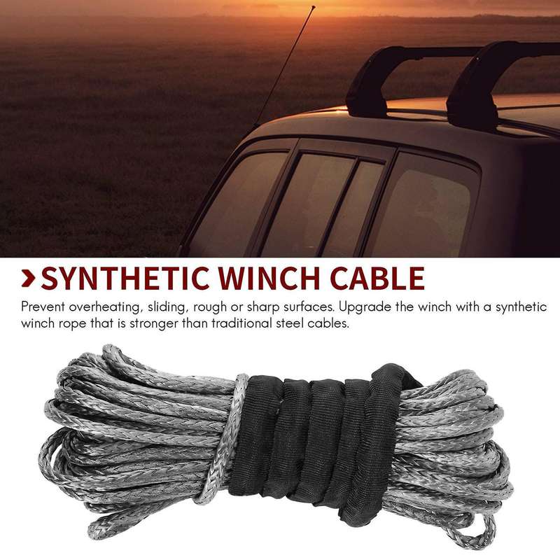 3/16 inch x 50 inch 7700LBs Synthetic Winch Line Cable Rope with Protecing Sleeve for ATV UTV (Grey