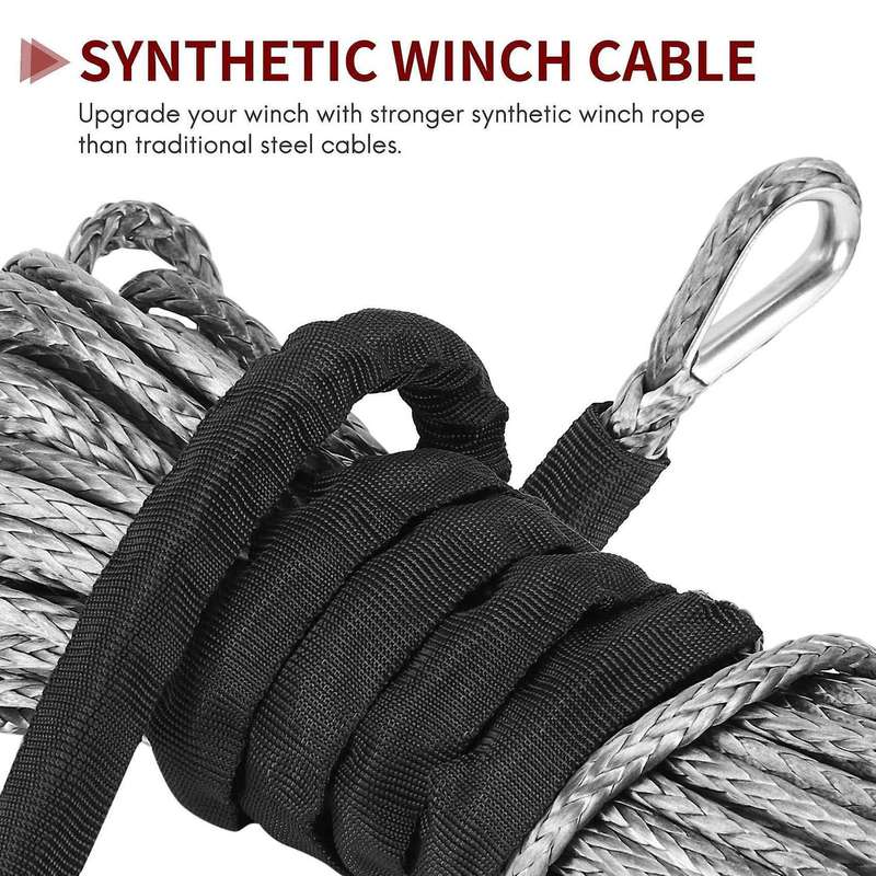 3/16 inch x 50 inch 7700LBs Synthetic Winch Line Cable Rope with Protecing Sleeve for ATV UTV (Grey