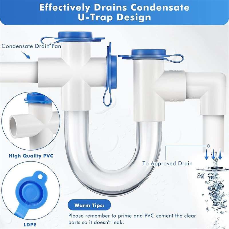3/4 Inch Condensate Collector, PVC U-Shaped Collector for HVAC Air Conditioners, Effectively Drains
