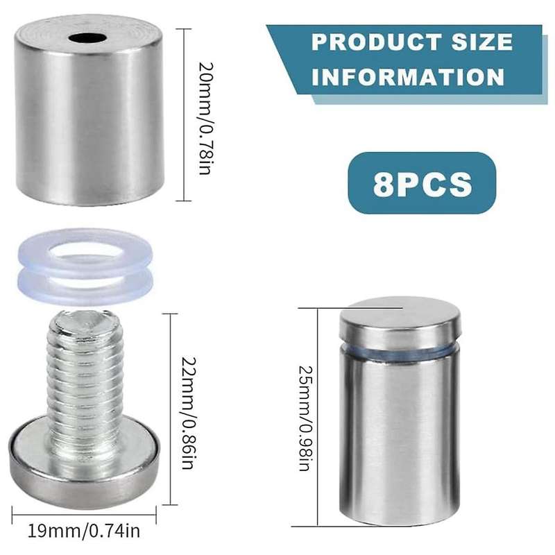 3/4 Dia X 1Inch(19x25mm) Standoff Screws Wall Mount Sign Holders Acrylic Glass Nails 8PCS