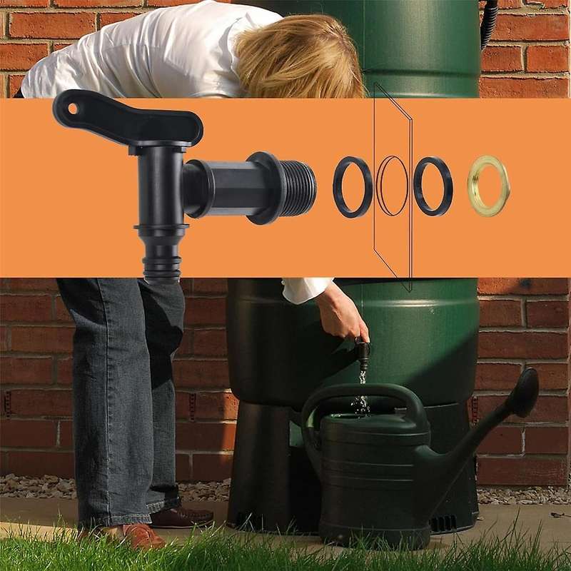 3/4in Water Butt Tap Plastic Snap-Fit Hosepipe Rain Barrel Water Butts BSP Thread Replacement Water