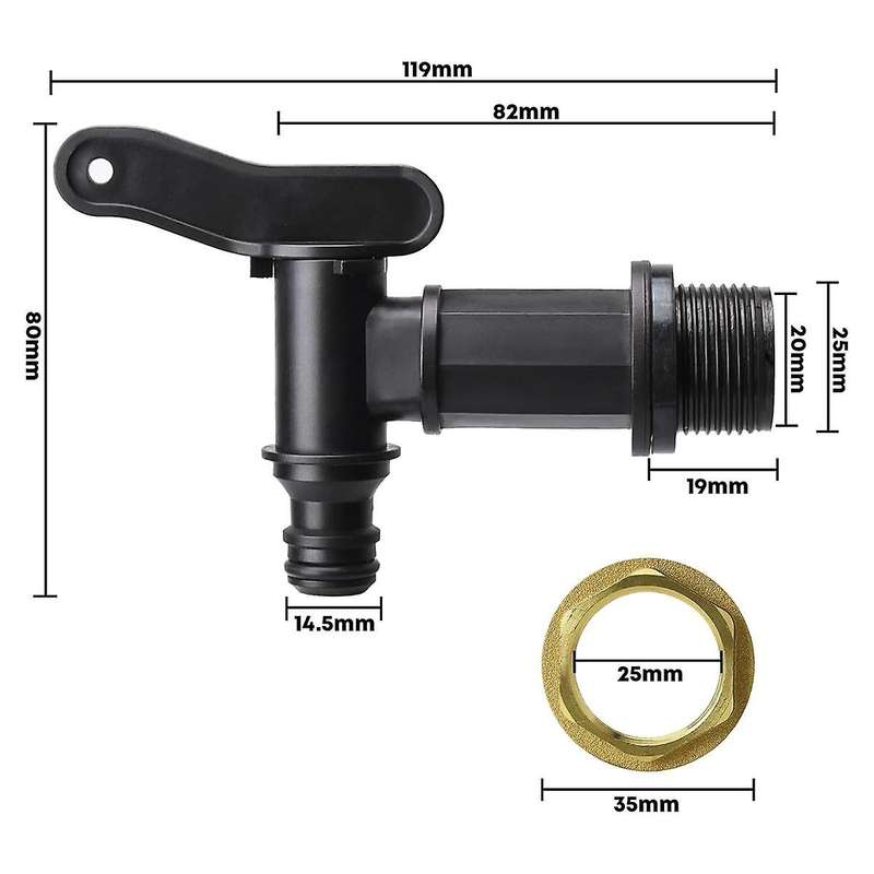 3/4in Water Butt Tap Plastic Snap-Fit Hosepipe Rain Barrel Water Butts BSP Thread Replacement Water