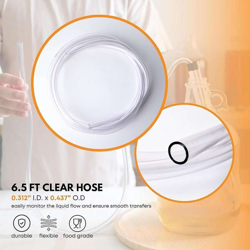 3/8In Auto Siphon with Clamp 6.5' Ft Hose Bottling Siphoning Kit with Food Grade Free Plastic Tubing