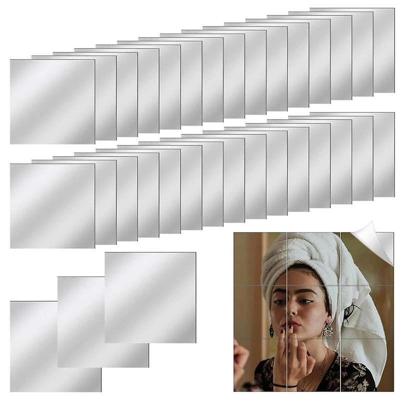 30 PCS Acrylic Mini Mirror Tiles Self Adhesive, 3 Inches Square High-Definition Tiny Mirror Tiles fo