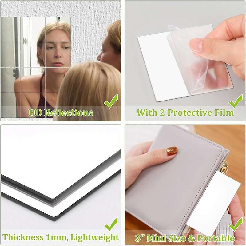 30 PCS Acrylic Mini Mirror Tiles Self Adhesive, 3 Inches Square High-Definition Tiny Mirror Tiles fo