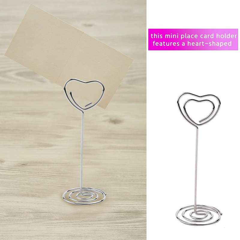 30 Pcs Card Holder Heart Shape Table Picture Stand Wire Tabletop Photo Holder Clips for Wedding Par
