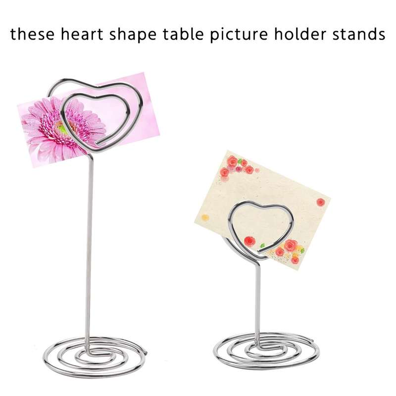 30 Pcs Card Holder Heart Shape Table Picture Stand Wire Tabletop Photo Holder Clips for Wedding Par