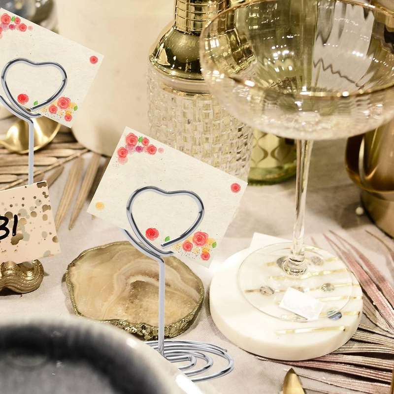 30 Pcs Card Holder Heart Shape Table Picture Stand Wire Tabletop Photo Holder Clips for Wedding Par