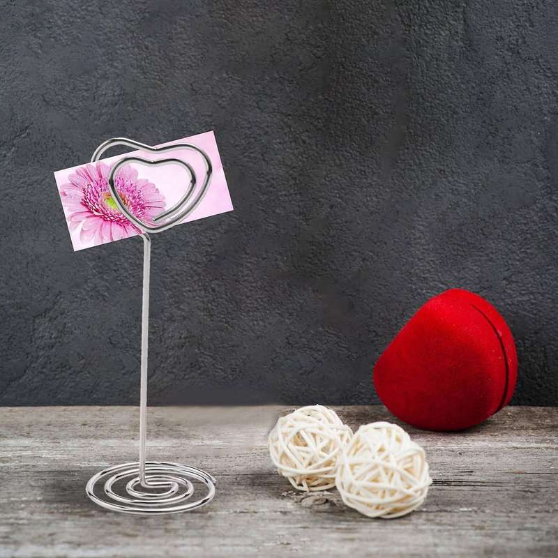 30 Pcs Card Holder Heart Shape Table Picture Stand Wire Tabletop Photo Holder Clips for Wedding Par