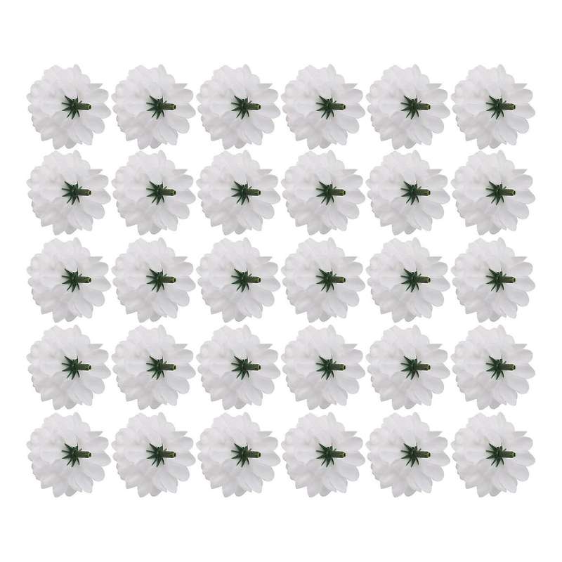 30 Pcs Carnations Craft Artificial Flower Silk Spherical Heads Wedding Decor White