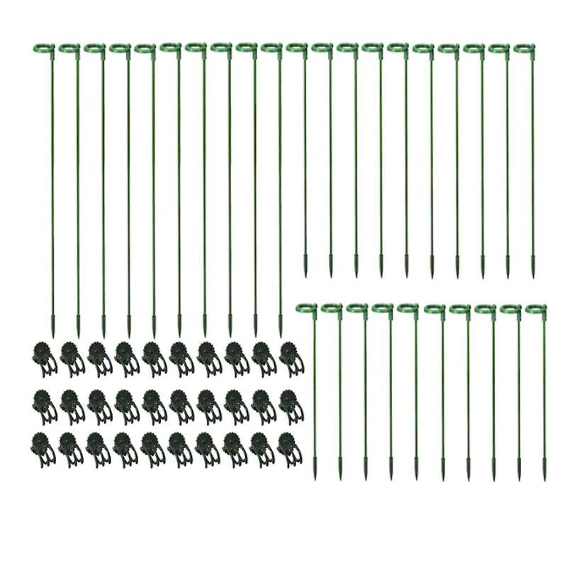 30 Pcs Plant Support Stakes with 30 Pcs Plant Clips Garden Floral Flower Support Single Stem Suppor