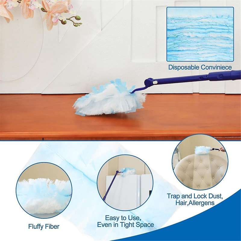 30 Pieces Duster Refills with 2 Long Handle, Disposable Duster Refills Compatible for