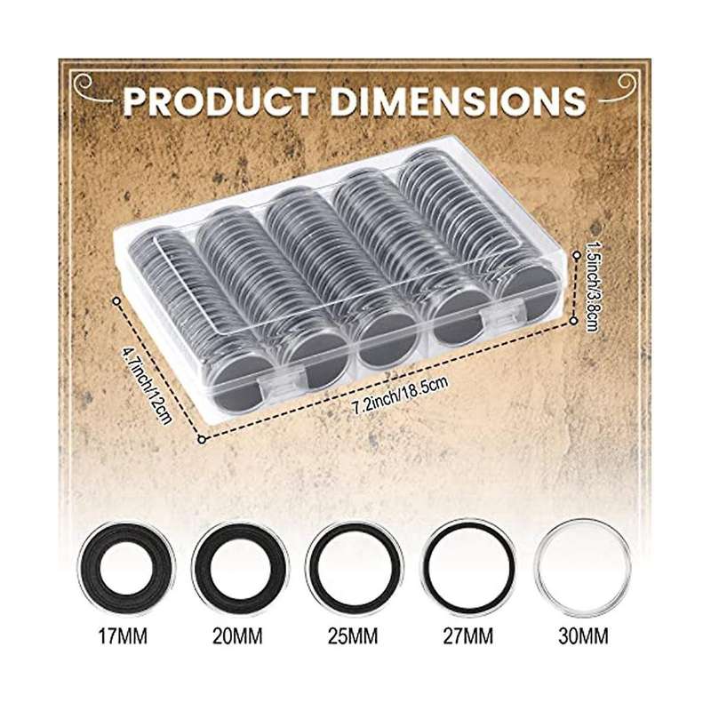 300 Pcs 30 Mm Coin Capsules with Black Protect Gasket Foam 5 Sizes (17/19/21.5/25/27/30mm) Coin Hold