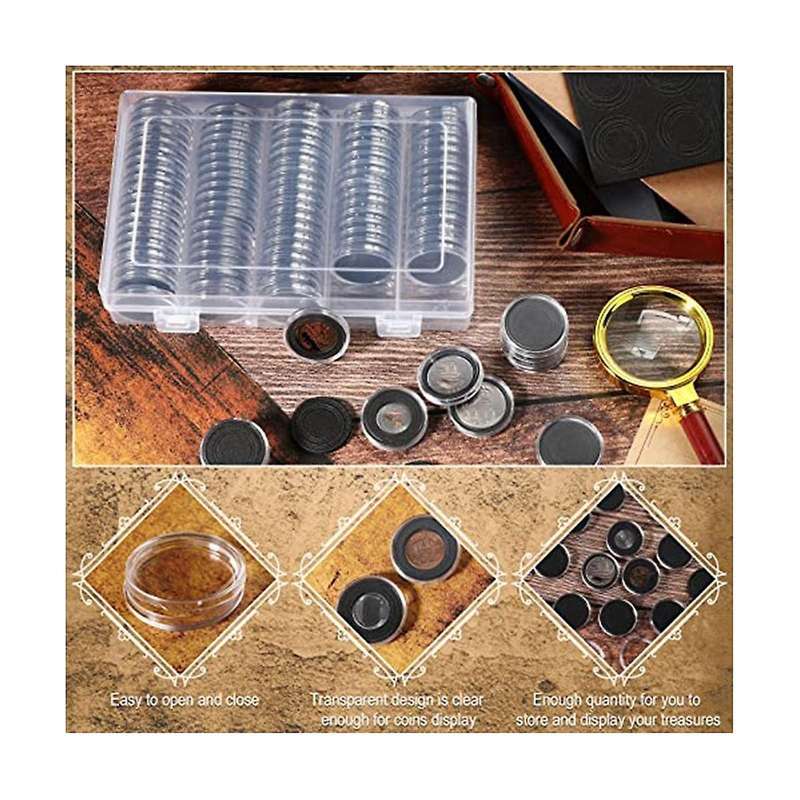 300 Pcs 30 Mm Coin Capsules with Black Protect Gasket Foam 5 Sizes (17/19/21.5/25/27/30mm) Coin Hold