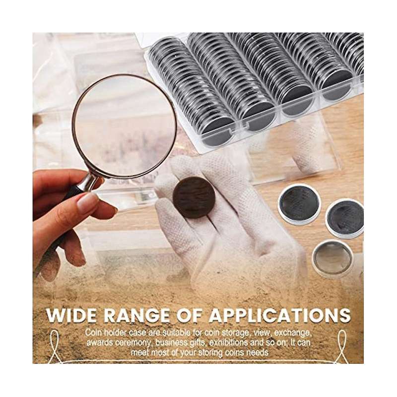 300 Pcs 30 Mm Coin Capsules with Black Protect Gasket Foam 5 Sizes (17/19/21.5/25/27/30mm) Coin Hold