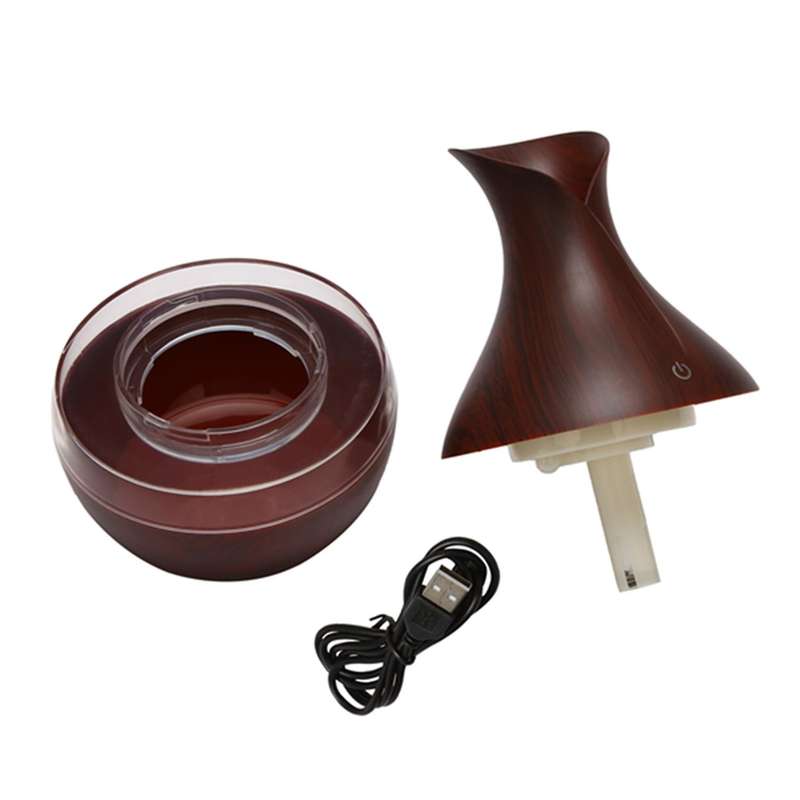 300 Ml Ultrasonic Air Humidifier Essential Oil Diffuser with Wood Grain 7 Color Changing Led Lights