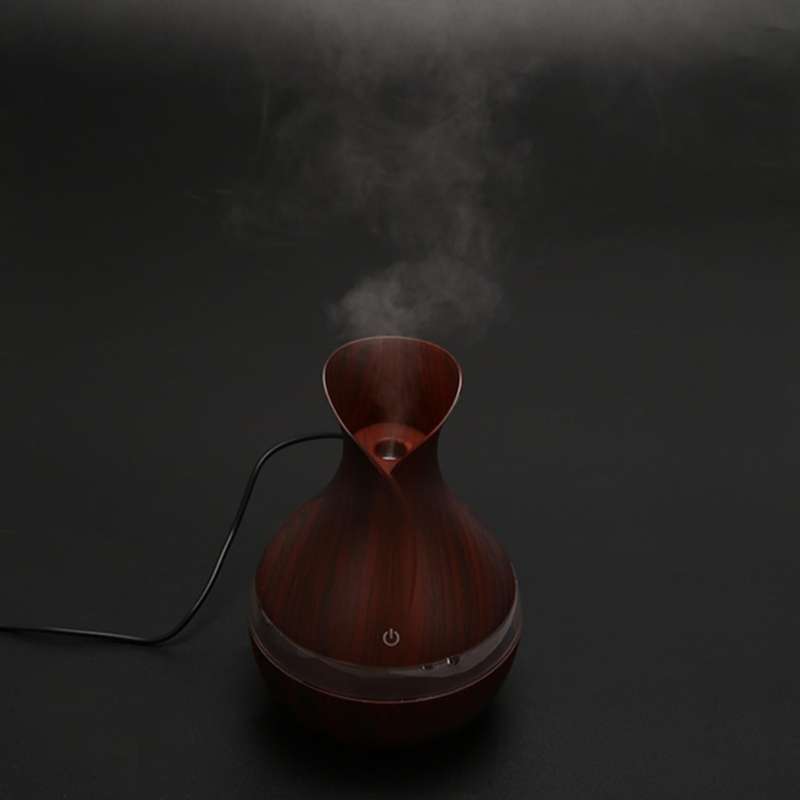 300 Ml Ultrasonic Air Humidifier Essential Oil Diffuser with Wood Grain 7 Color Changing Led Lights