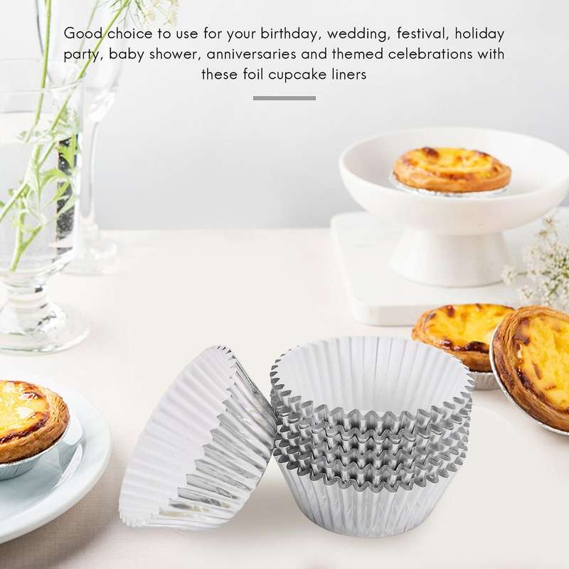 300 Pieces Foil Metallic Cupcake Liners Muffin Paper Cases Baking Cups, Gold, Silver and Gold, 2-in