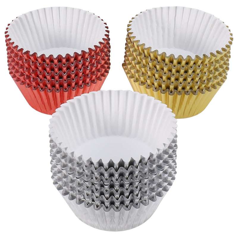 300 Pieces Foil Metallic Cupcake Liners Muffin Paper Cases Baking Cups, Gold, Silver and Gold, 2-in