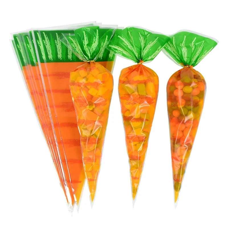 300PCS Easter Carrot Candy Bag Children's Day Spring Party Gifts DIY Packaging Decoration Birthday