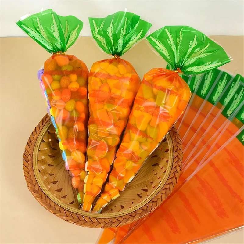 300PCS Easter Carrot Candy Bag Children's Day Spring Party Gifts DIY Packaging Decoration Birthday