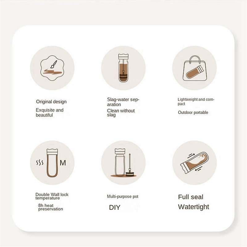 304 Stainless Steel Big Capacity Portable Tea and Water Separation Cup Coffee French Press