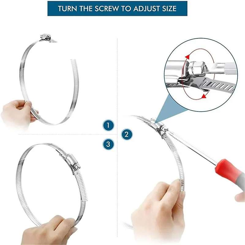 304 Stainless Steel 3.5m Hose Clamp Strap with 8 Fasteners Worm Clamp Adjustable Worm Gear Pipe Duct
