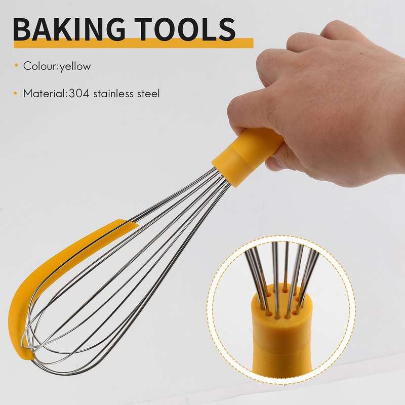 304 Stainless Steel Balloon Whisk with Silicone Scraper - Elegant Handle & Thick Wire Balloon Whisk